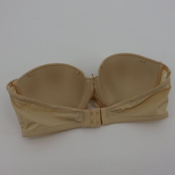 SO 36B Bra Solid Beige Strapless Bra Underwire Padded Lace Accent Bow Womens - Picture 5 of 13